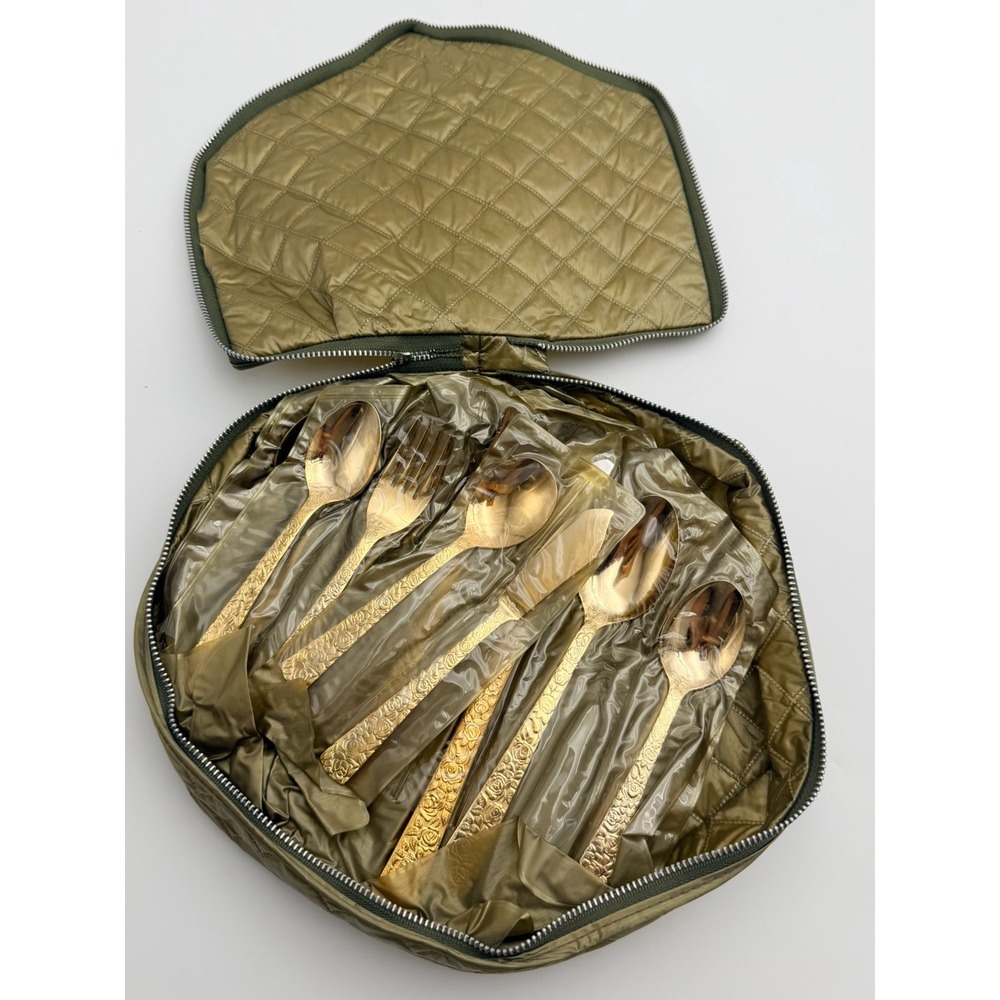 Cellini Romanesque Gold Flatware Silverware Service for 8 Case Japan MCM Retro - Picture 2 of 8
